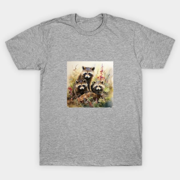 Three Cute Raccoons T-Shirt by tfortwo